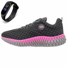 Tenis Feminino Esporte de Amarrar Academia Caminhada Conforto + Relógi