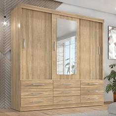 Guarda Roupa Casal Capri 3 Portas Correr 9 Gav C/Espelho Teka Madrid