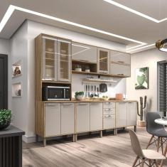 Cozinha Compacta 6 Peças 13 Portas 2 Gavetas Montreal Sallêto Móveis Carvalho/Off White