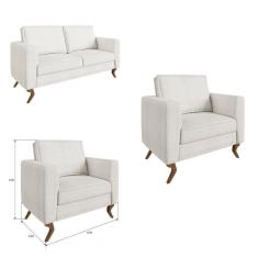 Conjunto de Sofá 2 lugares e 2 Poltronas Caprice Casa de Pedra Estofados Cru/Algodão