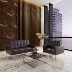 Sofá para Escritório e Recepção 3 Lugares Sintético Isis Marrom