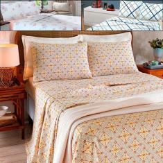 Jogo de Cama Queen 4 peças Lençol com Elástico 100% Algodão Percal 130 Fios 158x198x35cm - Dohler