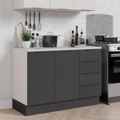 Balcão Pia 120cm com Tampo com Rodapé Puxador 150cm Ipanema Cabecasa Madeiramadeira Grafite Trama/branco