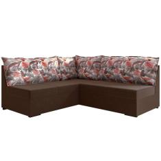 Sofá de Canto Mamflex Quebec 1085 5 lugares com almofadas soltas em tecido veludo Cacau palmeira Floral