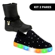 Kit 2 Bota e Tênis Led Feminino Infantil de Menina Escolar-Feminino