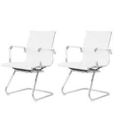 Kit 2 Cadeiras Office Manhattan Esteirinha Fratini Revestida em Poliuretano (PU) Branco Base Fixa Cromada