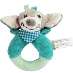 Pelucia OVAL para Bebe com Chocalho Clingo Cachorrinho Azul