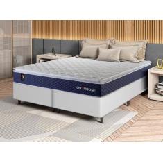 Conjunto Cama Box c/ Molas Ensacadas Lagras Azul Queen 158x198x66 - Ki