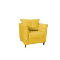 Poltrona Decorativa Isis Pés de Madeira Suede Amarelo - MoverShop