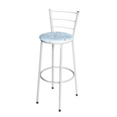 Banqueta Alta Para Cozinha Epoxi Branca Estofado Floral - Lamar Design