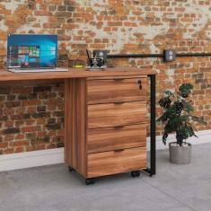 Conjunto Home Office 2 Peças Com 1 Escrivaninha E 1 Gaveteiro 4 Gavetas Kuadra Compace Nogal