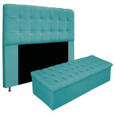 Kit Cabeceira E Calçadeira 160 Cm Queen Size Azul Turquesa