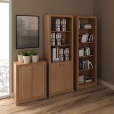 Conjunto Home Office 3 Peças Com 1 Balcão 1 Armário 1 Estante Tecno Mobili Amendoa