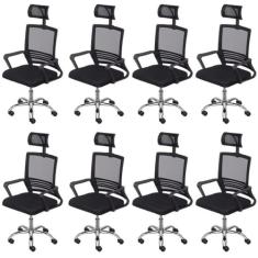 Kit 8 Cadeiras para Escritório Presidente Lyon Alta em Tela Mesh Preto