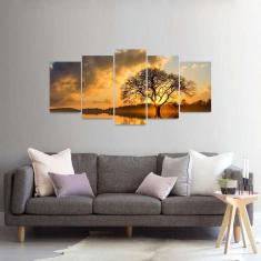 Quadro Mosaico Paisagem Árvore Natureza Pôr do Sol