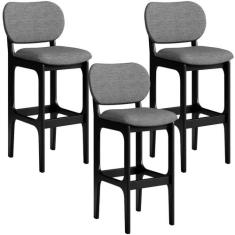 Kit 3 Banquetas Alta Bar Cozinha Sala Jantar Fixa Betta L02 Preto Linh
