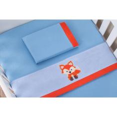 Jogo De Lençol Para Berço Americano 3 Peças Raposa Azul Claro