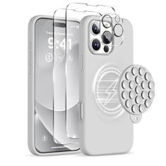 COFFKER Capa magnética para iPhone 16 Pro, compatível com Magsafe, suporte de telefone com ventosa, 2 protetores de tela - protetor de câmera, capa protetora de silicone à prova de choque para celular
