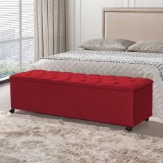 Recamier Baú com Rodízios Cancun 1,50m  Veludo Vermelho 