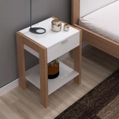Mesa de Cabeceira 1 Gaveta com Tomada AZ1016 Tecnomobili, Amendoa/Bran