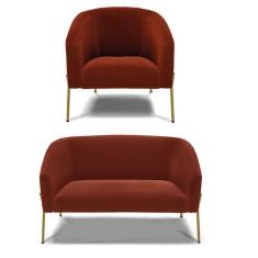 Sofá Namoradeira E Poltrona Pé Ferro Dourado Stella Bouclê Terra D03 - D`rossi