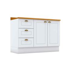 Balcão de Cozinha Modulado p/ Pia c/ Tampo Americana c/ 2 Portas e 3 Gavetas 120cm Branco - Henn
