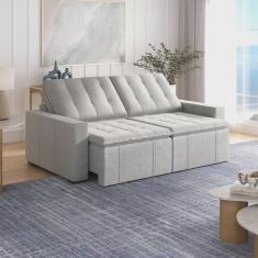 Sofá Cama Retrátil e Reclinável 3 Lugares 220cm em Linho Palmeira CabeCasa MadeiraMadeira