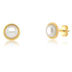 Brinco Pérola Cabochon Revestido Em Ouro Medida 1,5cm