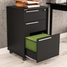 Gaveteiro Arquivo com Rodízios Maia 3 Gavetas com Chave Preto - Polito