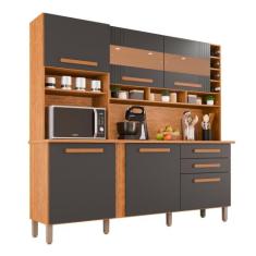 Cozinha 6 Portas 2 Gavetas Amanda Com Espelho - Tudo de Móveis, Cinamo