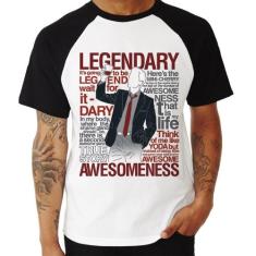 Camiseta Raglan Legendary Awesomeness - Foca na Moda, Branco, Preto, G