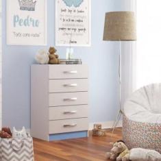 Cômoda para Quarto Infantil 5 Gavetas Maxi Branco/Azul - Evidência Móv