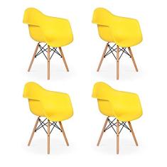 Conjunto 04 Cadeiras Charles Eames Wood Daw Com Braços Design - Amarela
