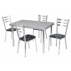 Conjunto de Mesa de Jantar com 4 Cadeiras Gisele Cromado e Preto