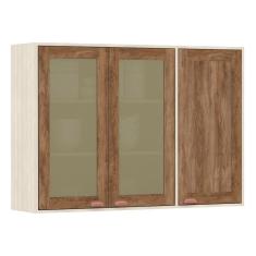 Armário Aéreo de Cozinha 120 cm 1 Porta Fechada 2 Portas com Vidro Reflecta Sofia Luciane Móveis