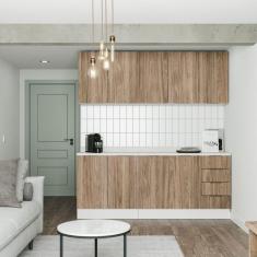 Cozinha Modulada 4 Peças com Tampo 2 Aéreos 5 Portas e 2 Balcões Ipanema CabeCasa MadeiraMadeira Acácia/Branco