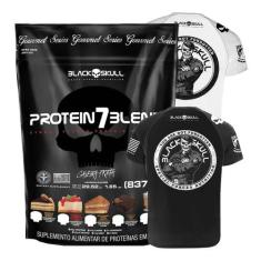 Protein 7 Blend Gourmet 840G + Camiseta Dry Fit Branca P - Black Skull