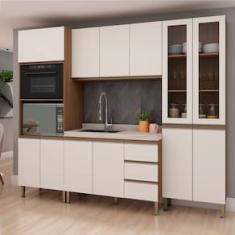 Cozinha Compacta Genialflex Bambu com 12 Portas, 3 Gavetas e 7 Prateleiras - 260cm de largura - Ébano/Off White