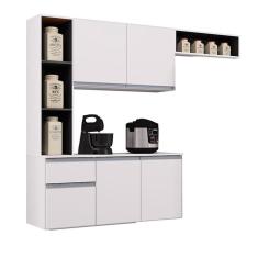 Cozinha Suspensa com Balcão Mel 163 cm Branco Preto - Poquema