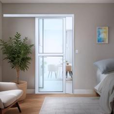 Porta de Correr Suspensa de Aluminio 215x80cm com Vidro Temperado Branco