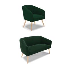 Sofá Namoradeira e Poltrona Pé Palito Natural Stella Bouclê Verde D03 - D`Rossi
