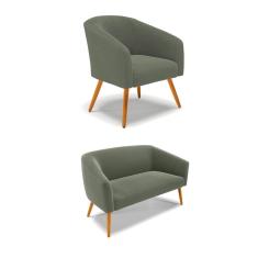 Sofá Namoradeira e Poltrona Pé Palito Castanho Stella Bouclê Menta D03 - D`Rossi