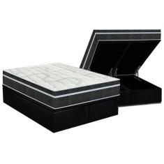 Cama Box Baú Queen: Colchão Molas Orthoflex Bonnel Venezia + Base CRC Suede Black(158x198)