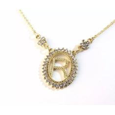 Cordão Colar Letra Inicial R Folheado a Ouro 18k