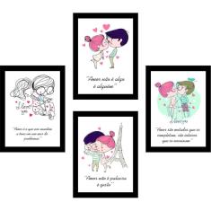 Kit 4 Quadros Com Moldura Frases Amor Namorados