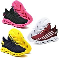 3 Tênis Feminino Casual Esporte Confortavel  Preto e Amarelo - Evolten