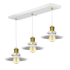Lustre Pendente Nordic Triplo Base Retangular Branco/Dourado - MARRYLU