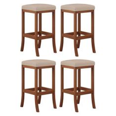 Kit 4 Banquetas Média Estofada para Blcão Barcelona Madeira Castanho S