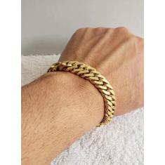 Pulseira Grumet Lacraia 13mm Banhado a Ouro 18k Elos Duplos - MK Jóias