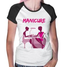 Baby Look Raglan Manicure - Foca na Moda, Branco, Preto, GG